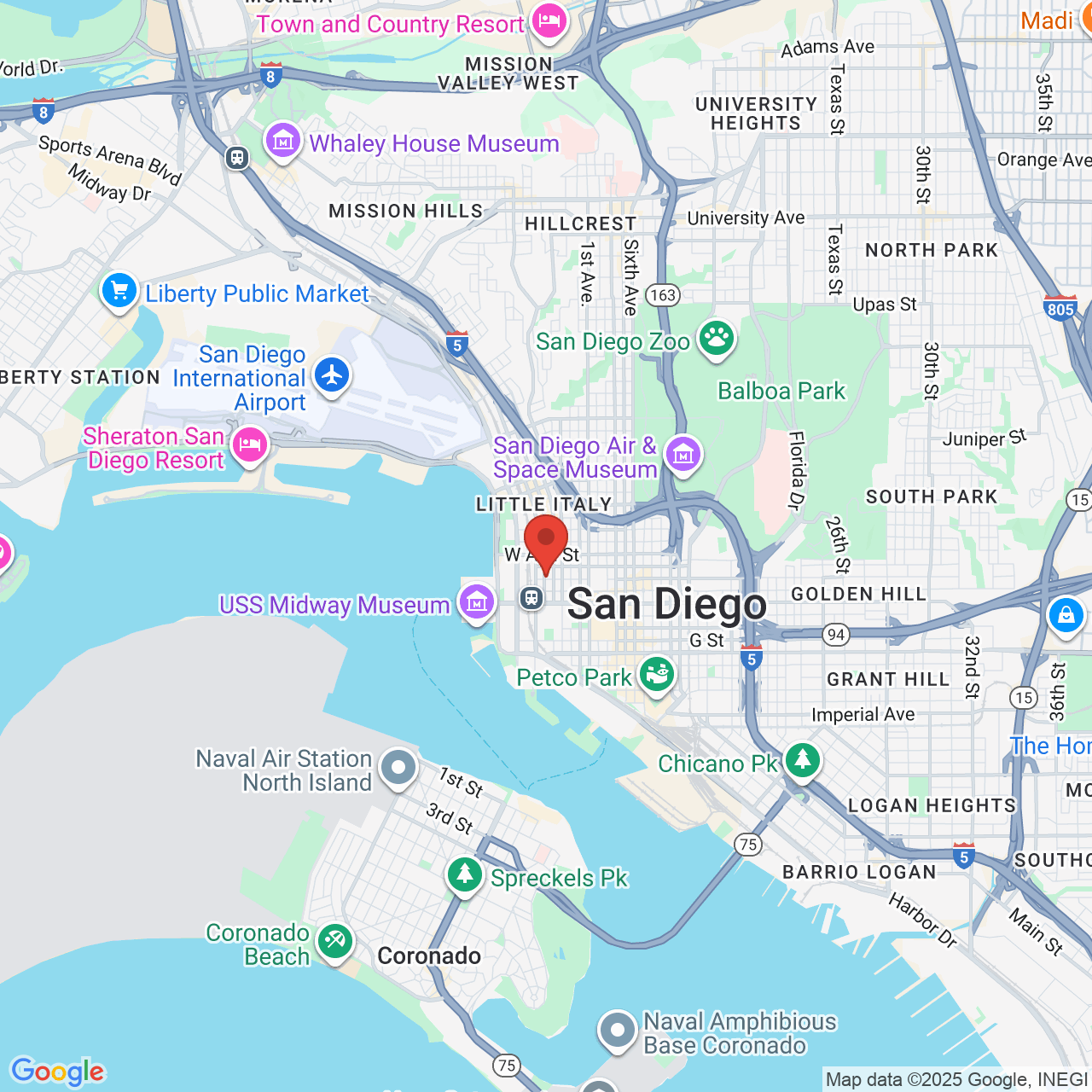 Google map image of our location in 600 West Broadway San Diego, CA
